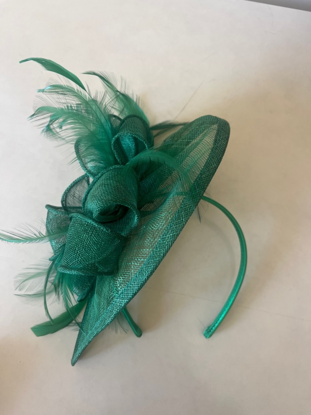 Emerald Kelly Green Feathered Sinamay Fascinator Headband